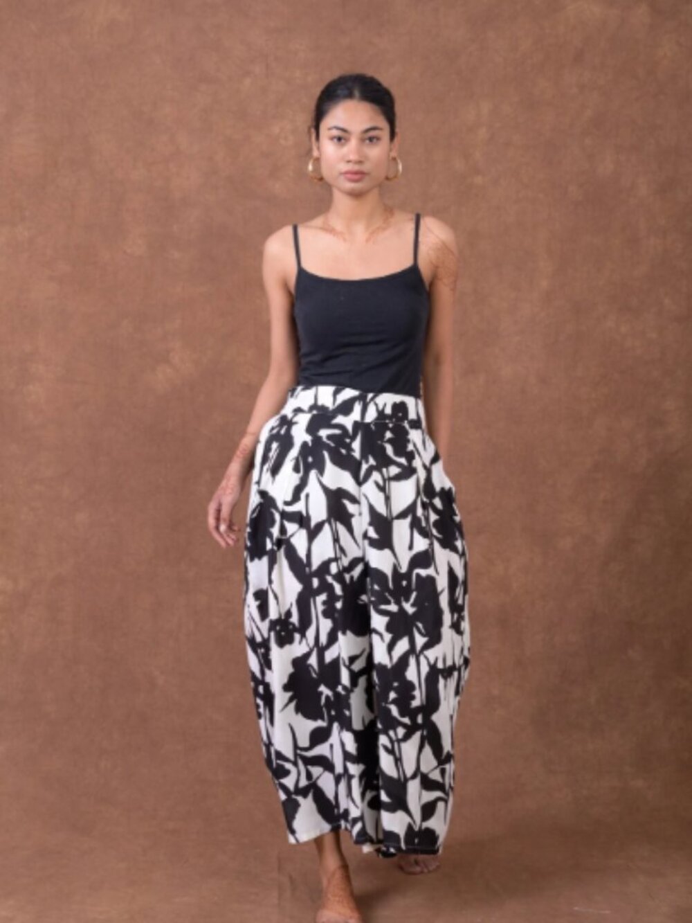 Black & White Floral Wide-Leg Jumpsuit Pants